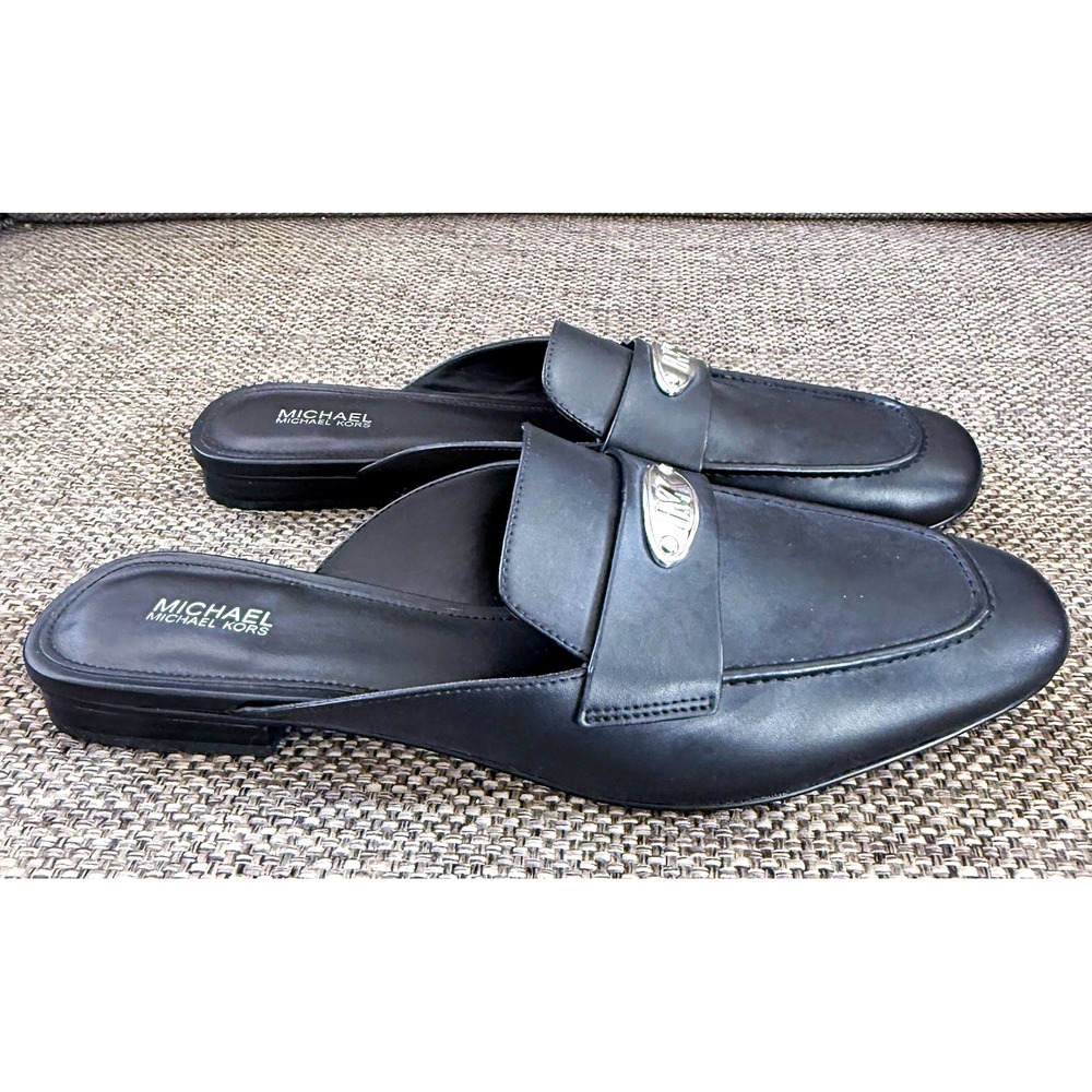 MICHAEL Michael Kors Black Slip-On Loafer Flats Square Toe Logo US 9 M
